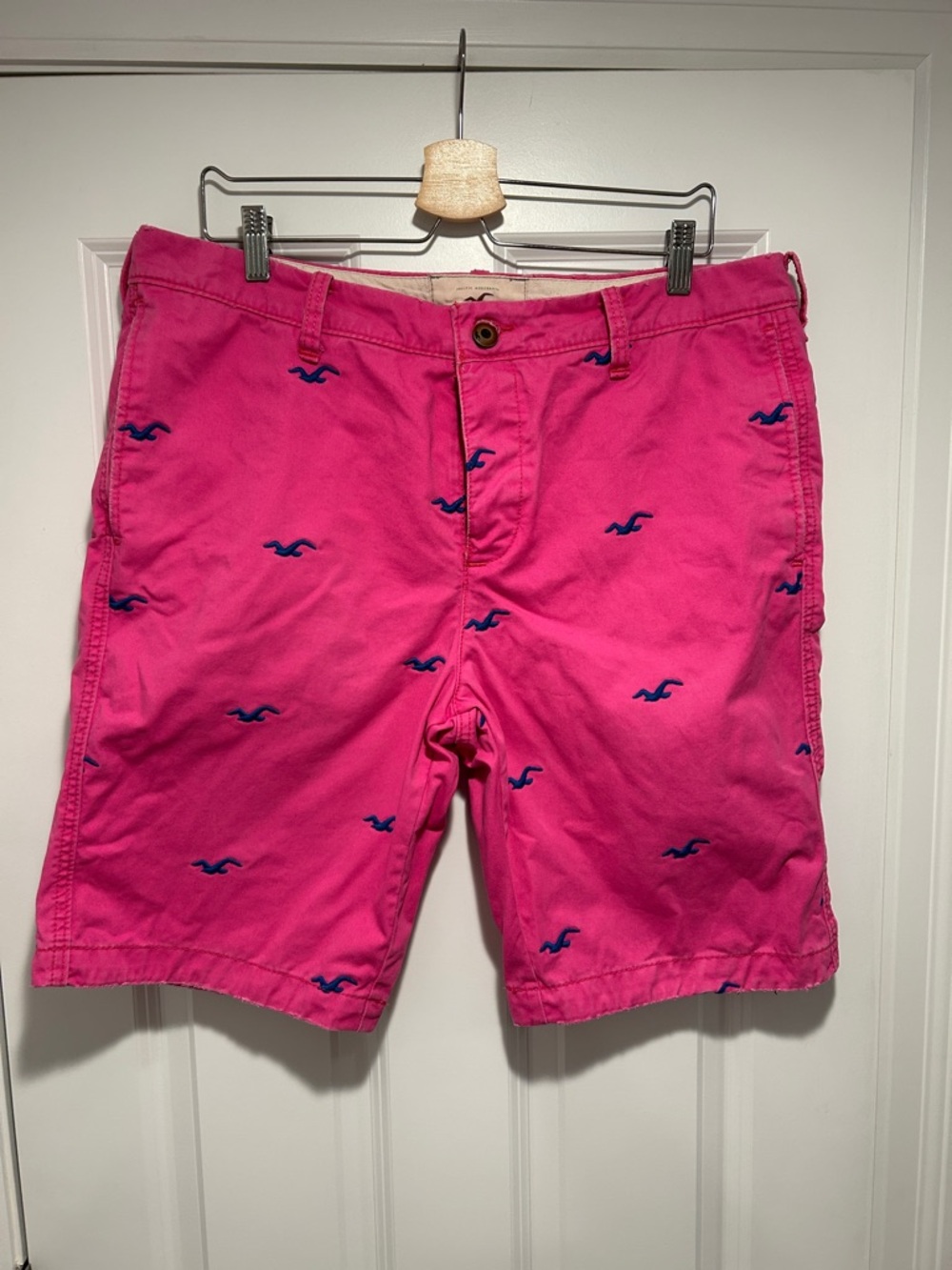 Hollister Hot Pink Flat-Front Men’s Shorts with Navy Embroidered Logos